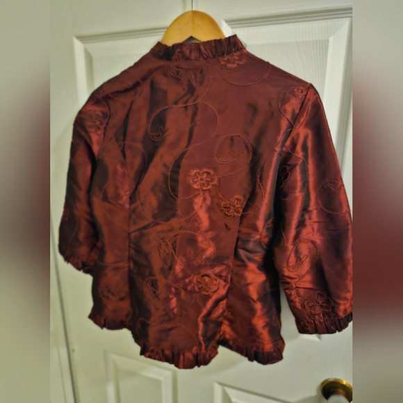 Agora Satin Ruffled Blazer, size Medium - Picture 2 of 7